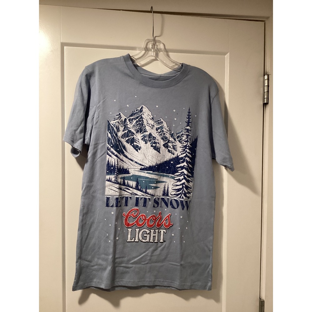 Coors Light Let It‎ Snow Mountain Graphic T-Shirt Light Blue Small NWT
